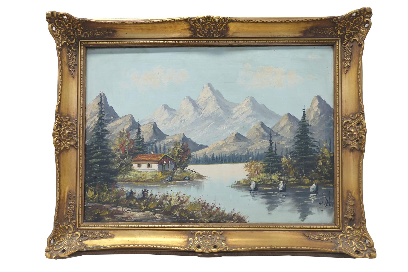 Maľovaný starožitný obraz olej na plátne krajinka