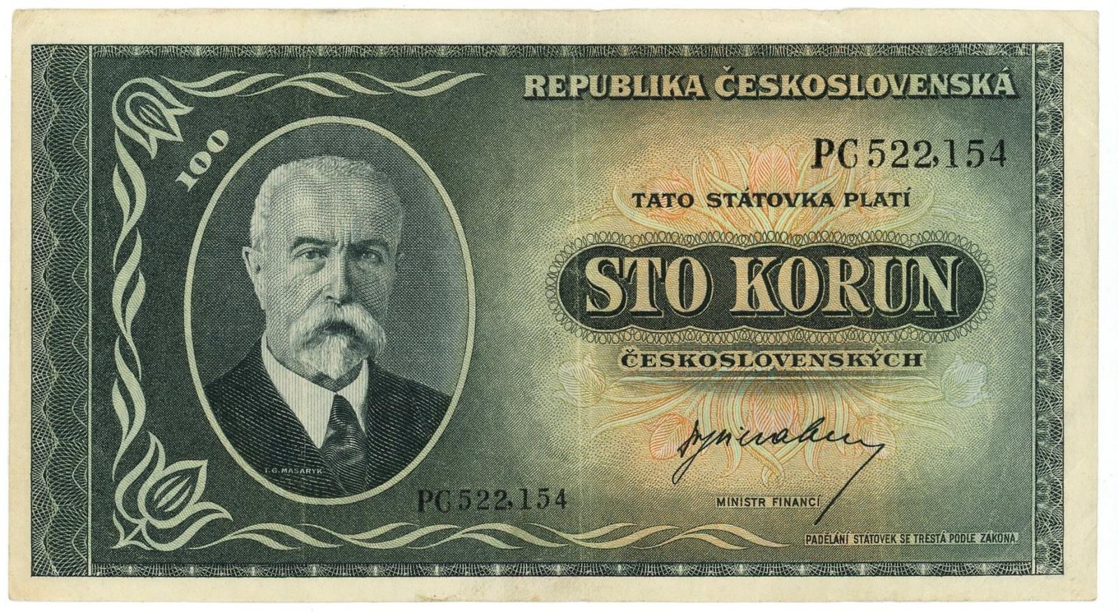 1945 100 korun Masaryk séria PG