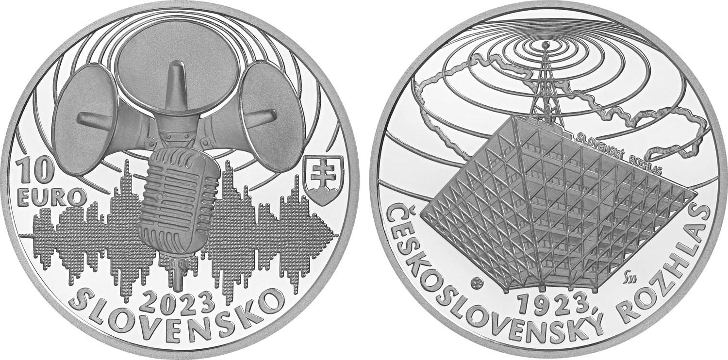 Minca Ag. 10€ (2023) proof - Začiatok Československého rozhlasu