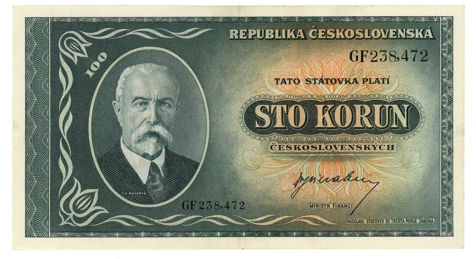 1945 100 korun Masaryk séria GF