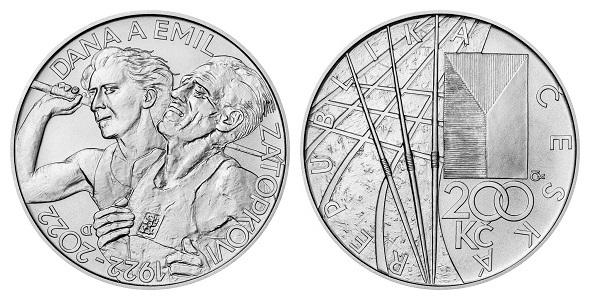 2022 Strieborná minca 200 Kč. "Dana a Emil Zátopek - 100.výročie narodenia"