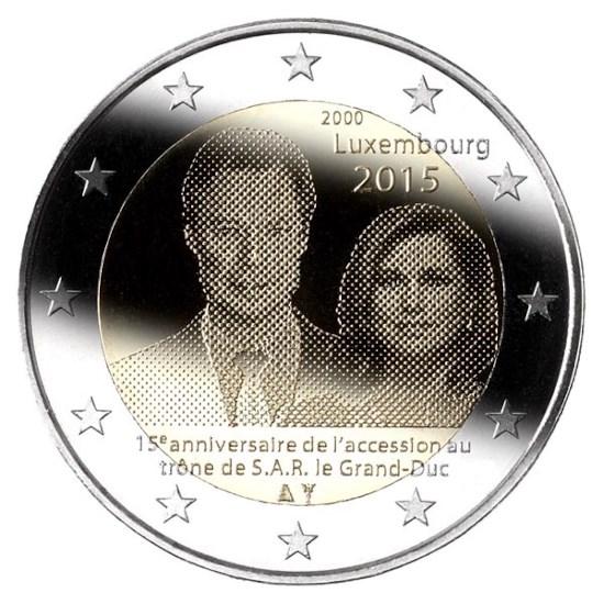 Luxembursko 2 eurá 2015 15. výročie nástupu Henriho na trón