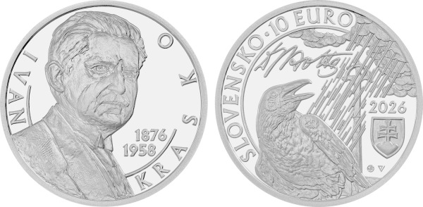 2026 Strieborná minca 10€ - Ivan Krasko - 150.výročie narodenia 1
