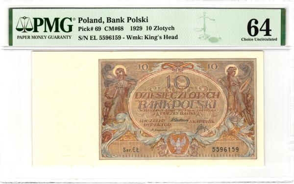 1929 10 Zlotych PMG 64 Choice UNC !!!!