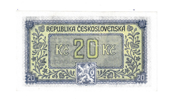 1945 20 kčs Borovský séria LF Stav N perforácia S 1