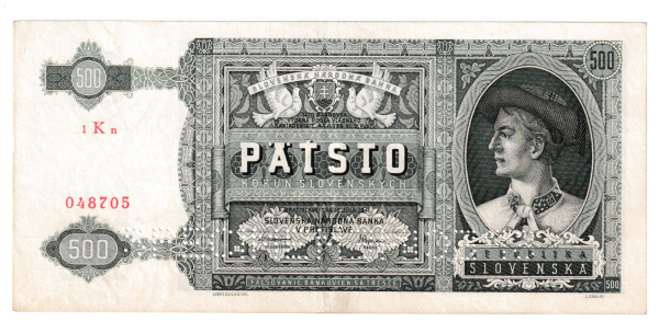 1941 500 korún 1Kn Specimen dvakrát dole