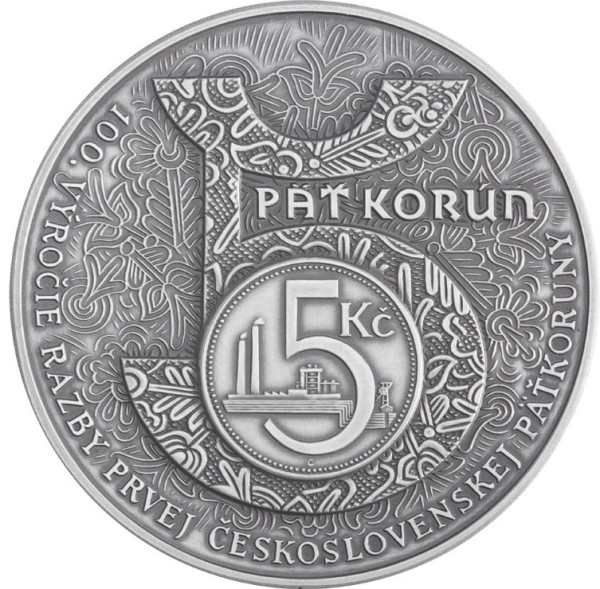 2025 Strieborná medaila - 100. výročie razby prvej Československej 5-koruny