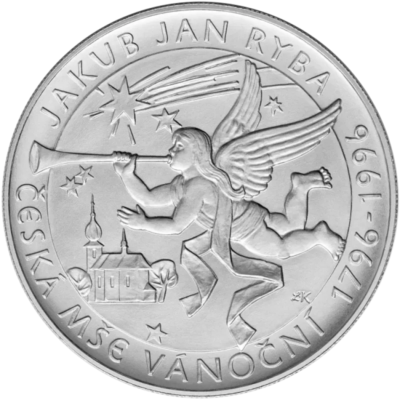 Pamätná strieborná minca. 200 kč 1996. 200. výročie Českej omše vianočnej Jakuba Jana Ryby