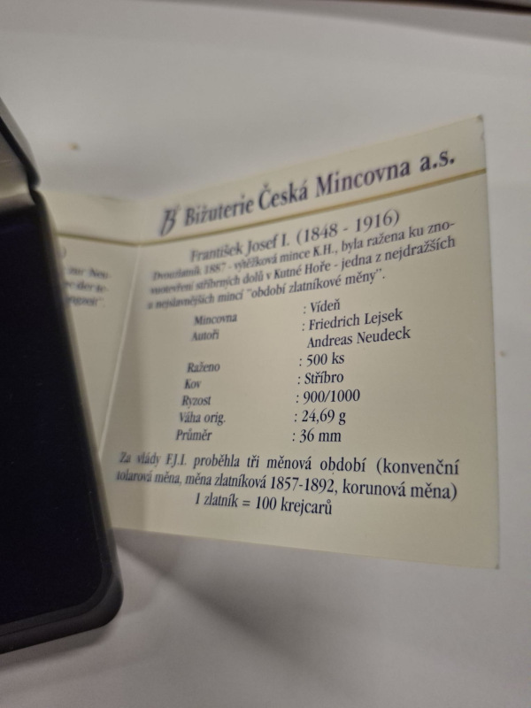 1887 František Josef I. DvouzlatníkKutná Hora, Novoražba Česká mincovňa 3