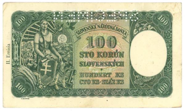 1940 100 korún A1 Specimen