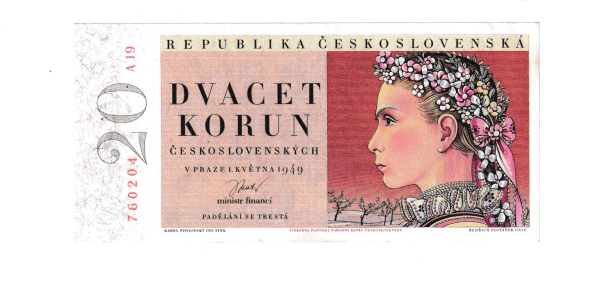 1949 20 kčs A19 UNC neperforované