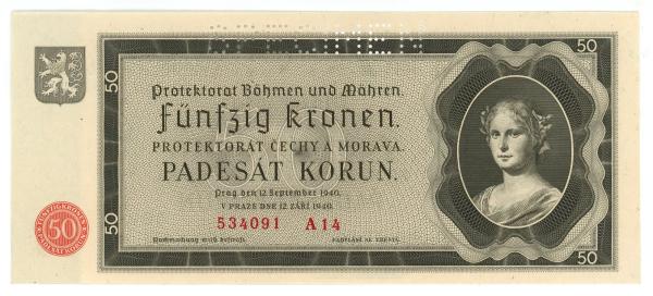 1940 50 korún protektorát Čechy a Morava