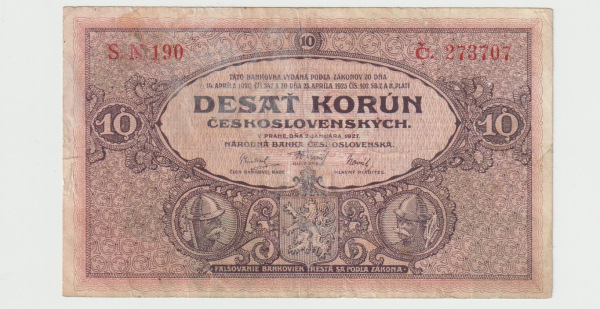1927 10 Kč, S. N 190, Československo, C