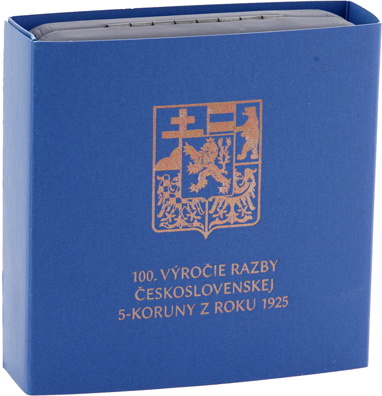 2025 Strieborná medaila pokovená Rhódiom - 100.výročie razby prvej Československej 5koruny 2