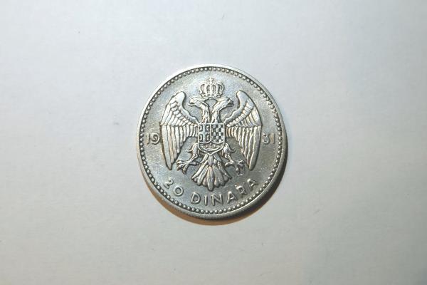 Strieborná Juhoslovanská minca 20 dinárov