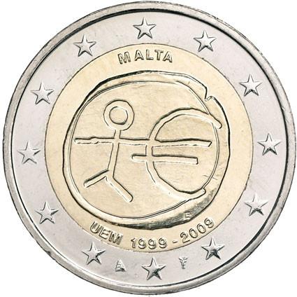 2009 Malta 2 eurá 2 EURO 10. výročia hospodárskej a menovej únie.