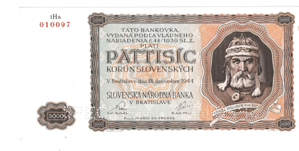 1944 5000 korun Slovenský štát séria 1ha SPECIMEN aunc