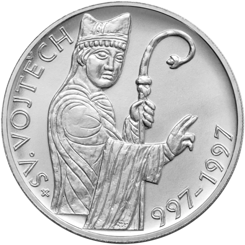 Pamätná strieborná minca. 200 kč 1997. 1000. výročie úmrtia sv. Vojtecha