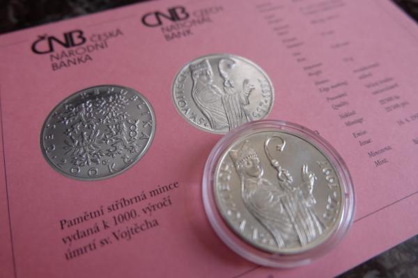 Pamätná strieborná minca. 200 kč 1997. 1000. výročie úmrtia sv. Vojtecha