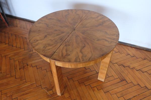Okrúhly rozťahovací art deco stôl  s krásnou  dyhou