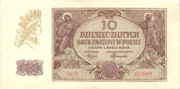 1940 10 Zlotych nemecká okupúcia