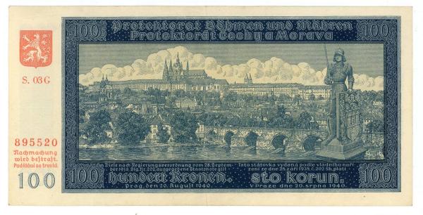 1940 100 korún protektorát Čechy a Morava 03 G