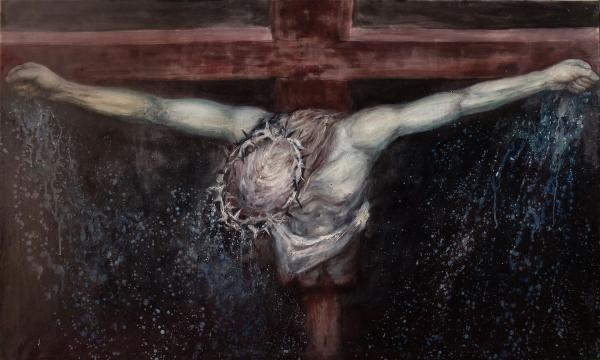 Maľovaný obraz olej na plátne. Umučenie Krista