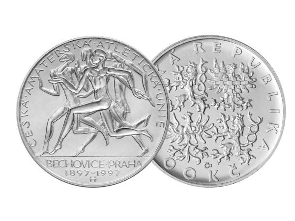 1997 Pamätná strieborná minca. 200 kč. 100 výročie založenia Českej a. atletickej únie ...