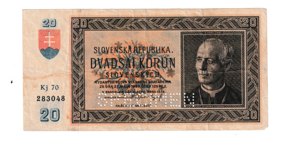 1939 20 korún Hlinka Kj 70 Perforácia specimen