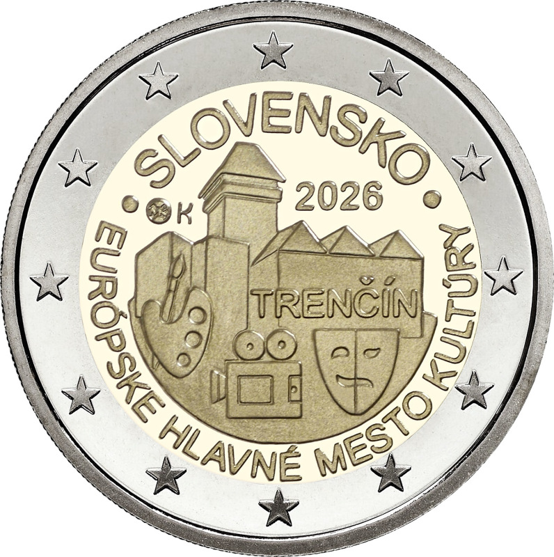 2026 Pamätná minca 2€ - Európske hlavné mesto kultúry Trenčín 2026 vrátane pamätného listu