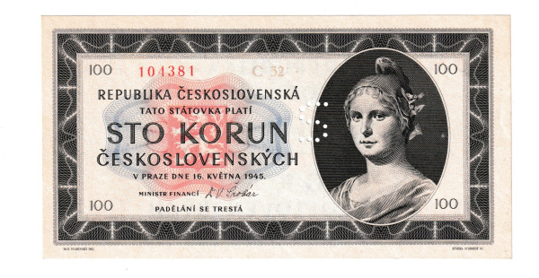1945 100 kčs séria C32 perforácia S Aunc