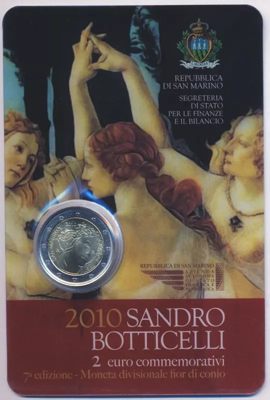 2010 San Marino 2 eurá Sandro Botticelli nádherná minca.