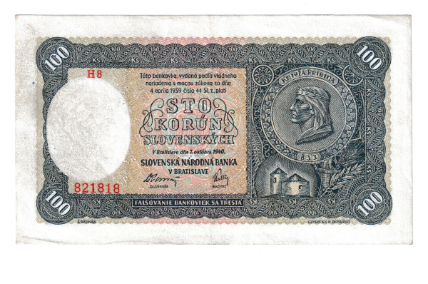 1940 100 korún H8 I emisia bez perforácie! 1
