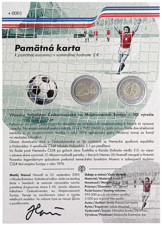 2026 2 eurová minca - Víťazstvo futbalistov Československa +Pamätná karta 1