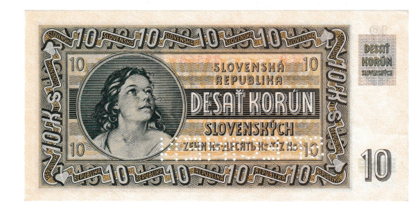 1939 10 korún Hlinka Ef Specimen AUnc 1