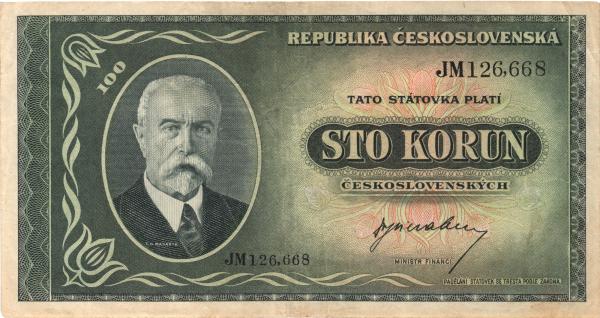 1945 100 korun Masaryk séria JM