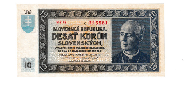 1939 10 korún Hlinka Ef Specimen AUnc