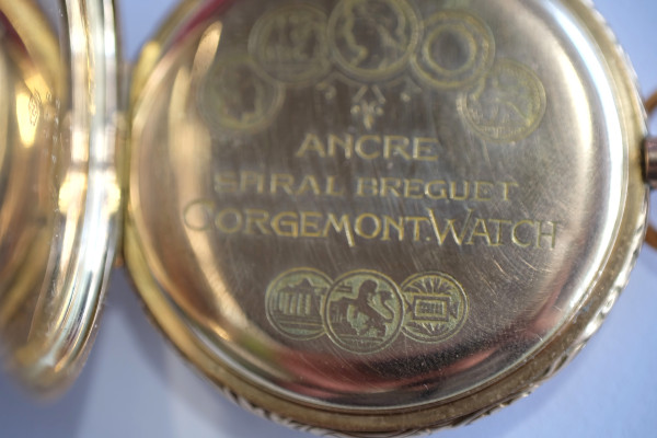 Zlaté 14 karátové pánske zlaté hodinky dvojpláštové CHRONOMETRE CORGEMONT 2