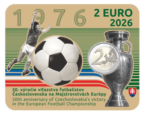 2026 Zberateľská karta 2€ - Víťazstvo futbalistov Československa na Majstrovstvách Eu 1