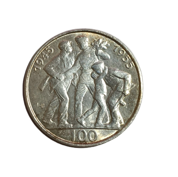 1955 100 Kčs - Oslobodenie Československa - 10. výročie oblé J