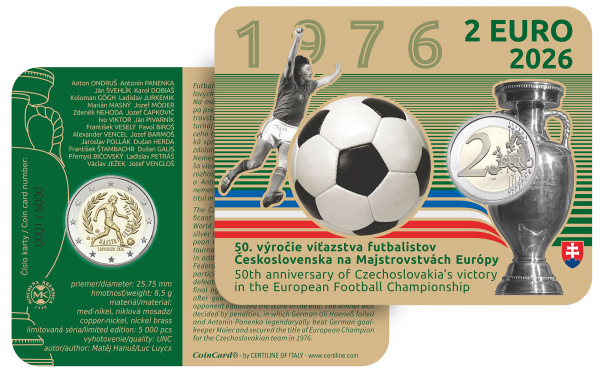 2026 Zberateľská karta 2€ - Víťazstvo futbalistov Československa na Majstrovstvách Eu