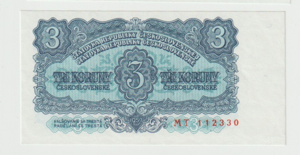 1953 3 kčs séria MT UNC