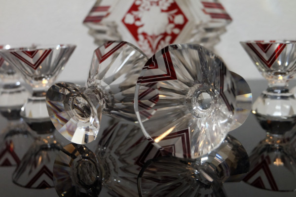 Art deco luxusný set na alkohol z brúseného skla komplet 40 roky 4