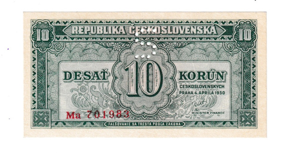 1950 10 Kčš séria Ma stav unc perforácia S
