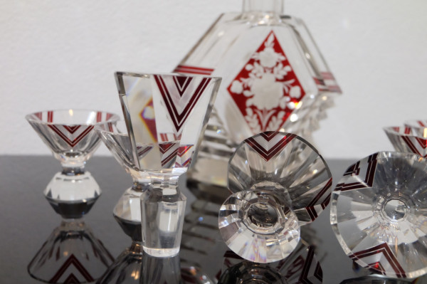 Art deco luxusný set na alkohol z brúseného skla komplet 40 roky 5