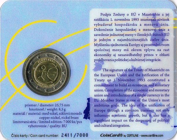 Slovensko 2 euro 2009 10. výročie hospodárskej a menovej únie. Karta
