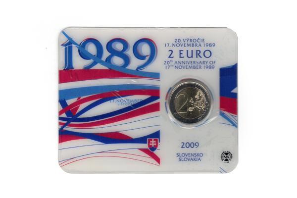 Slovensko 2 euro 2009 20 Výročie 17. Novembra 1989 BU Karta