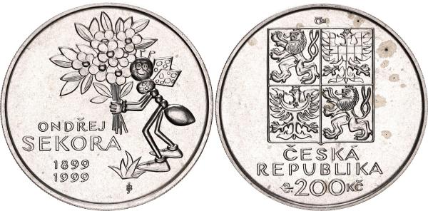 1999 / Pamätná strieborná minca. 100. výročie narodenia Ondřeje Sekor 200 Kč