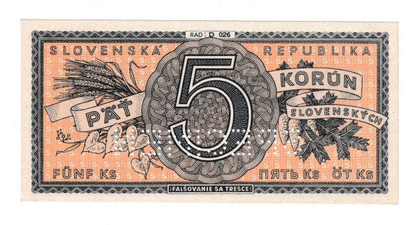 1945 5korún D Specimen AUnc 1