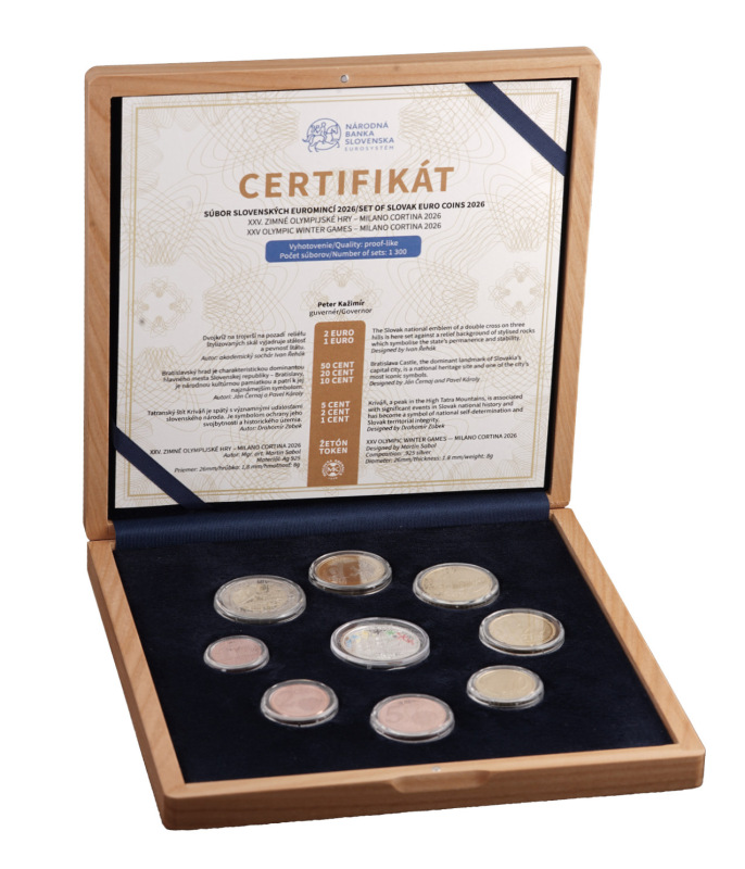 2026 Súbor mincí SR proof like v drevenej kazete - XXV. ZOH Milano - Cortina d'Ampe